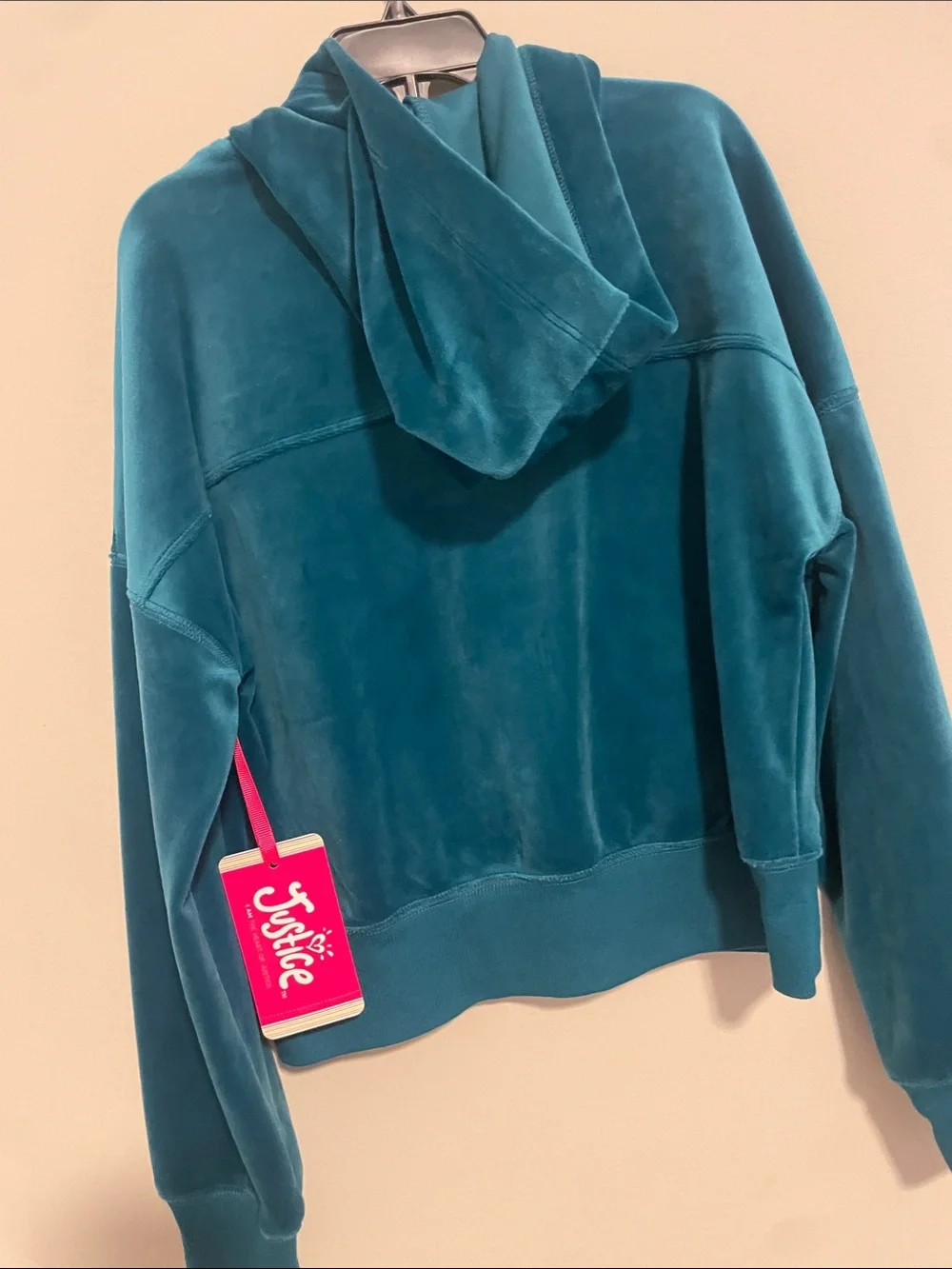 Justice Teal Velour Zip Front Hoodie Jacket